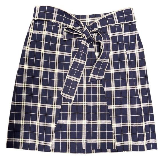 Madewell Women’s Cotton Linen Blue Plaid Tie-Front Casual Skirt Sz S - NWT - Picture 2 of 7
